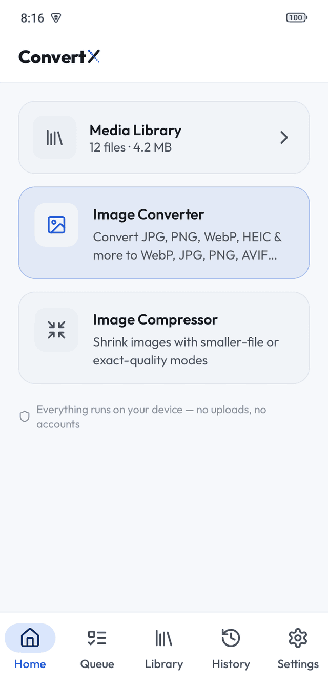 ConvertX Home screen in the light theme